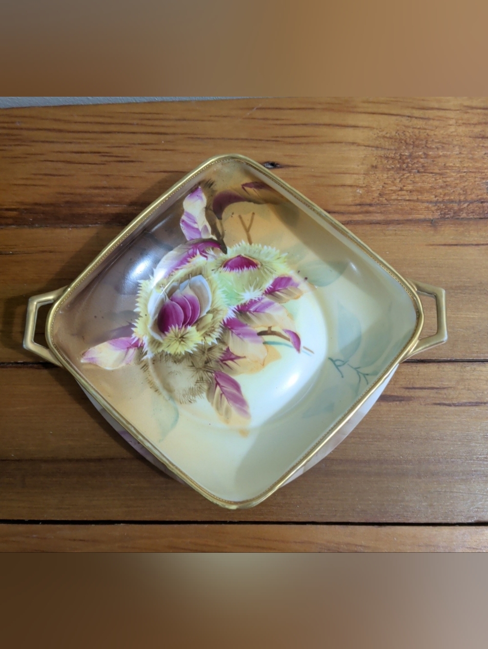 Vintage Nippon Hand Painted Square Dish Floral Design